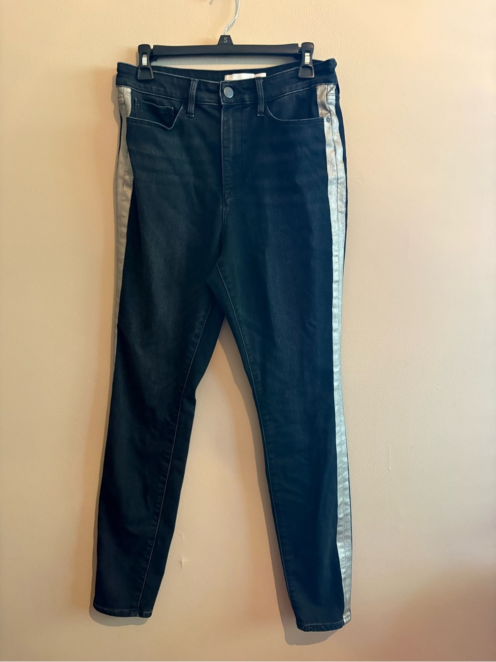 Athleta Black Skinny Jeans with Silver Side Stripe